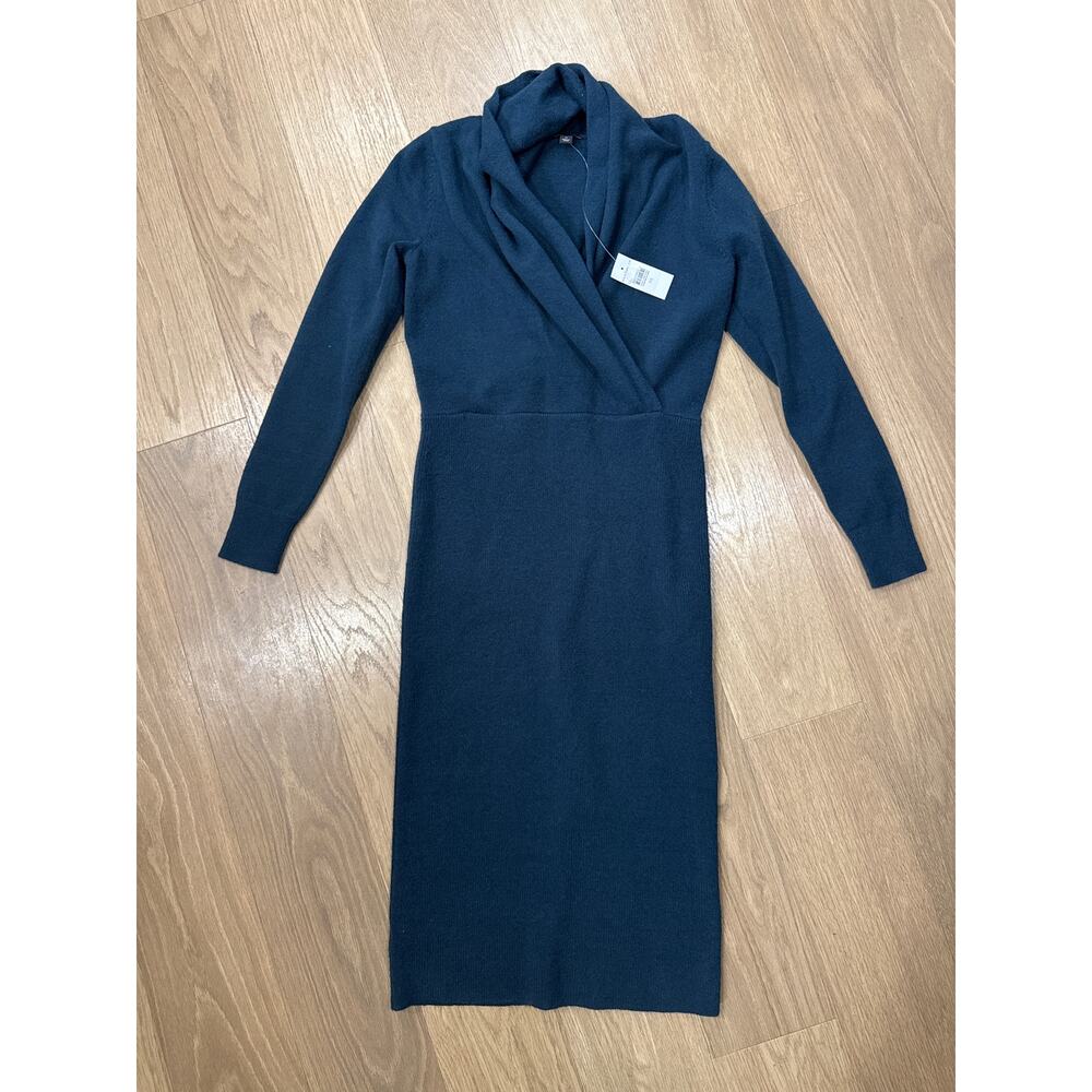 Ann Taylor Dark Teal Long Sleeve Knit Wrap Bodice Dress Size XS